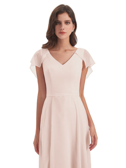 Paityn Sheath V-neck Ruffles Chiffon Long Bridesmaid Dresses