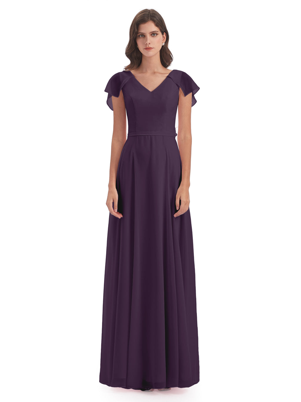Paityn Sheath V-neck Ruffles Chiffon Long Bridesmaid Dresses