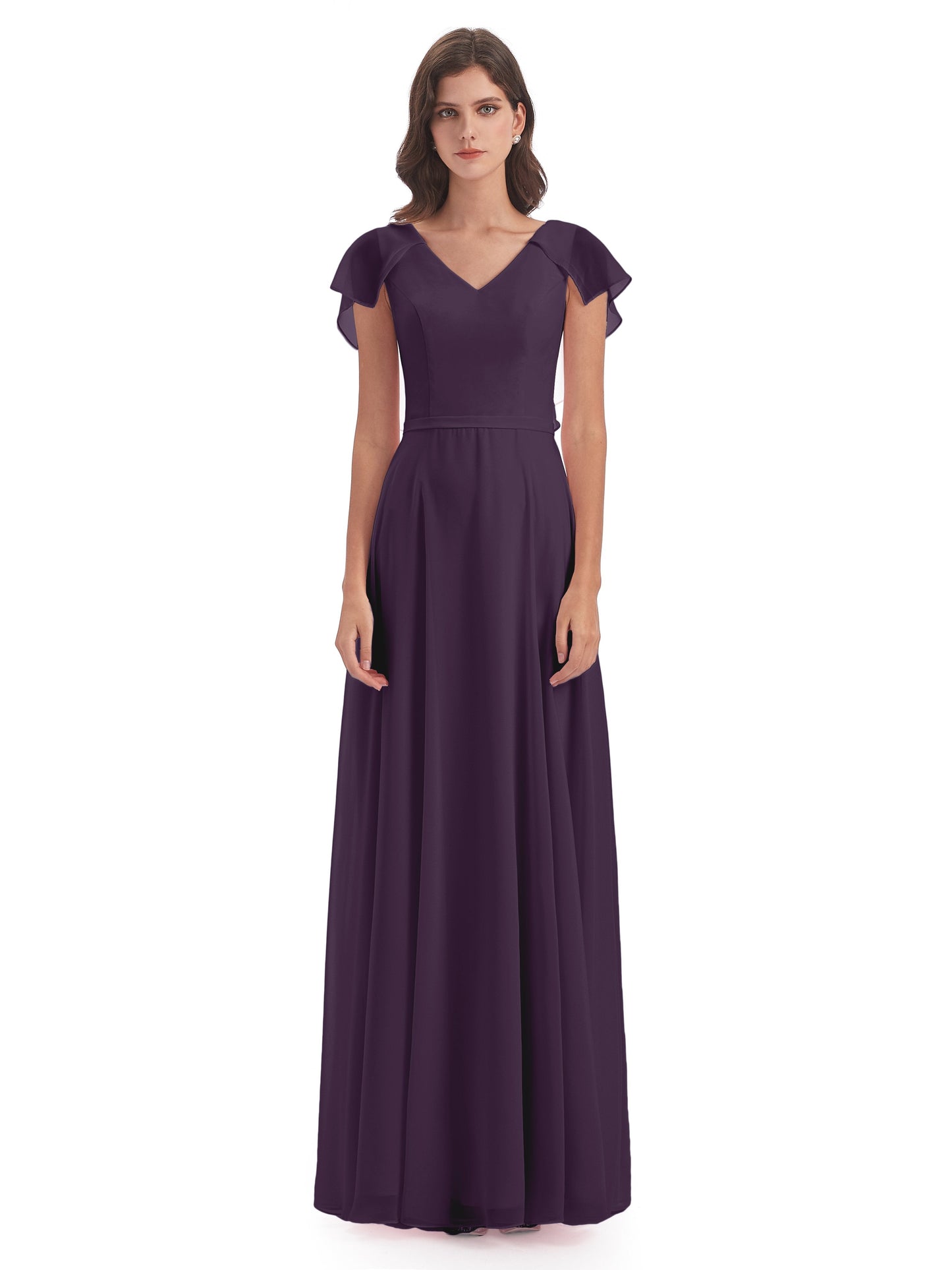 Paityn Sheath V-neck Ruffles Chiffon Long Bridesmaid Dresses