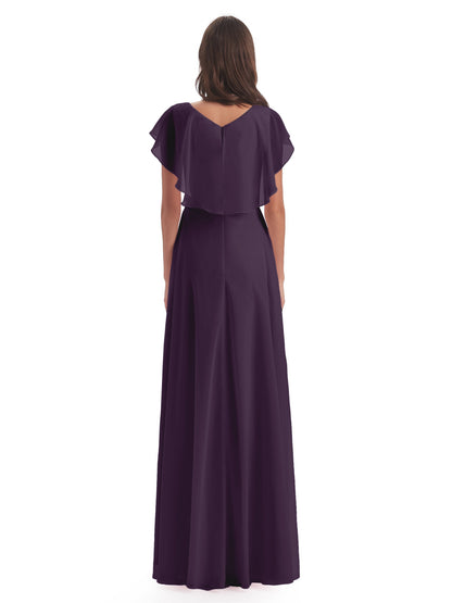 Paityn Sheath V-neck Ruffles Chiffon Long Bridesmaid Dresses