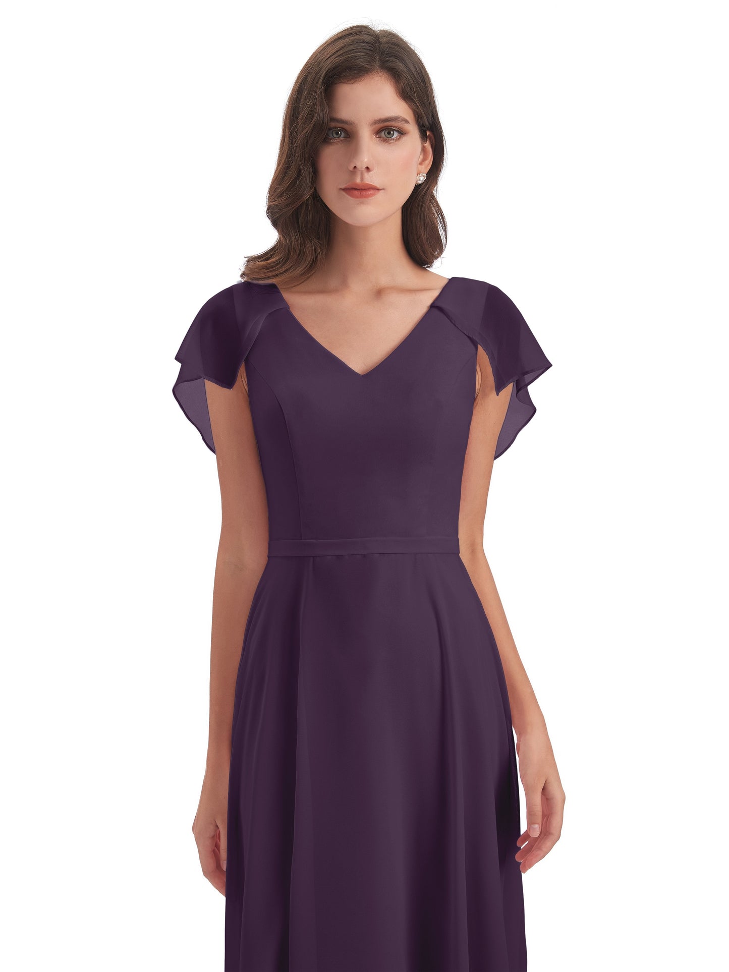 Paityn Sheath V-neck Ruffles Chiffon Long Bridesmaid Dresses