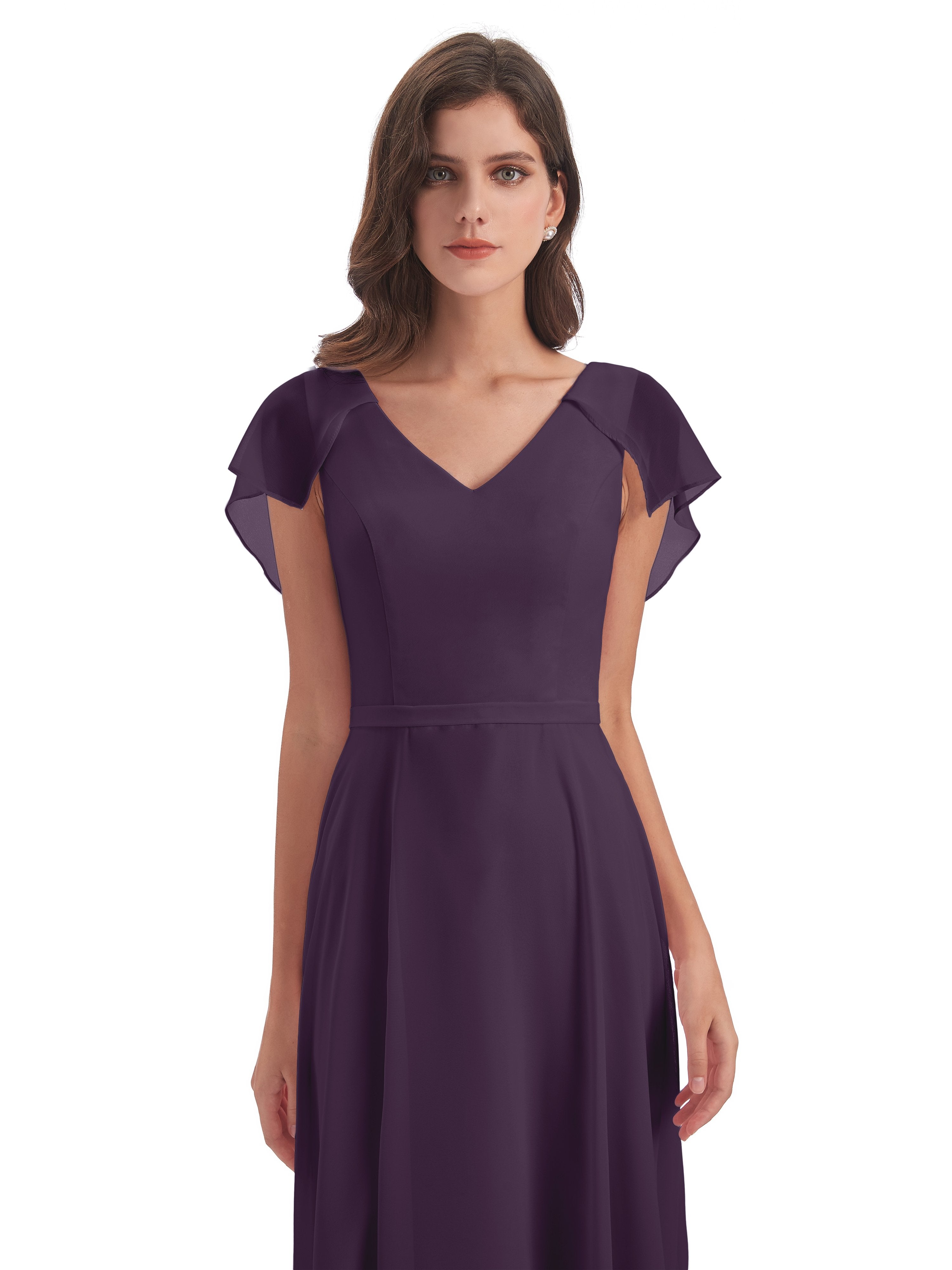 Paityn Sheath V-neck Ruffles Chiffon Long Bridesmaid Dresses