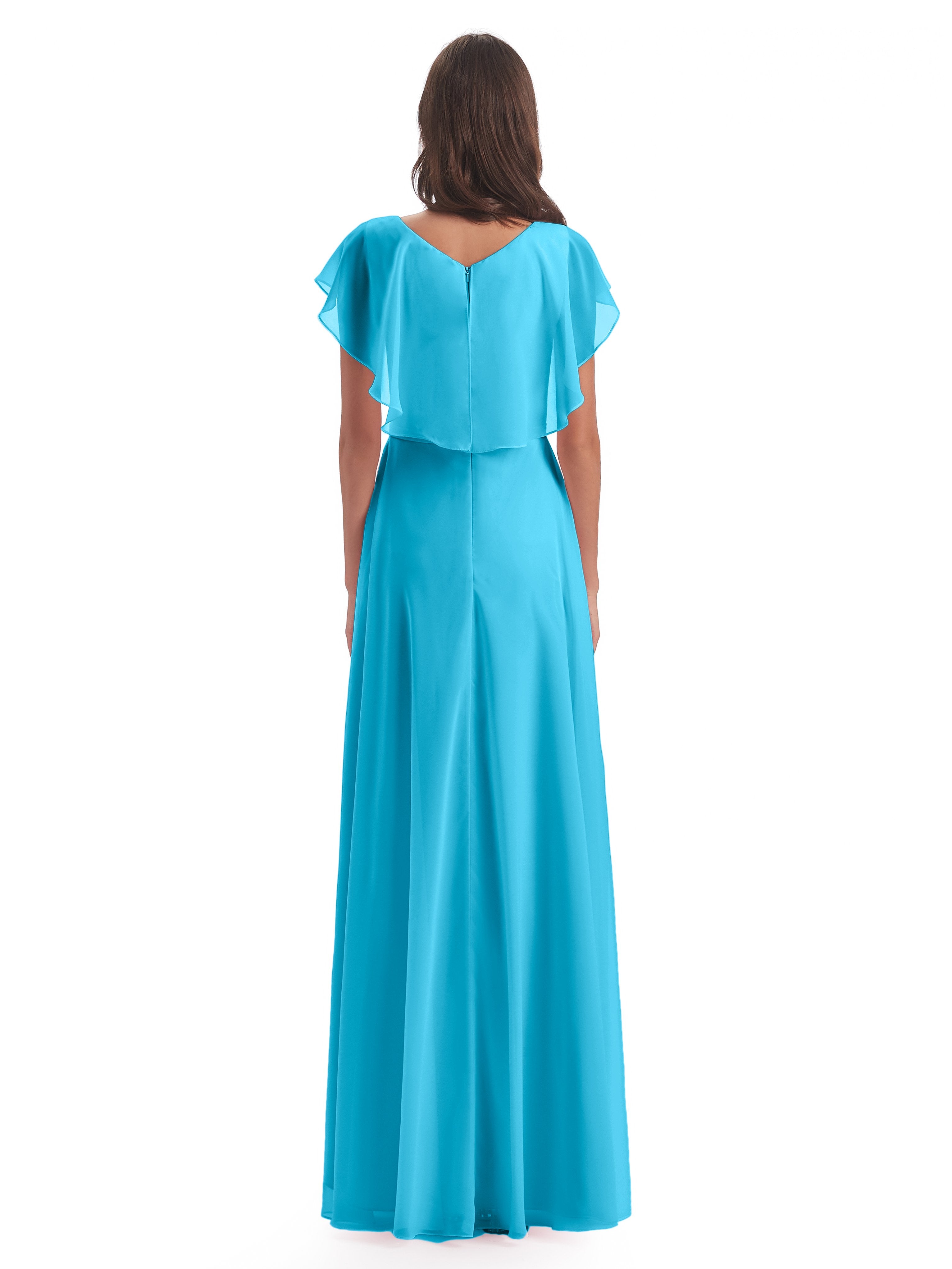 Paityn Sheath V-neck Ruffles Chiffon Long Bridesmaid Dresses