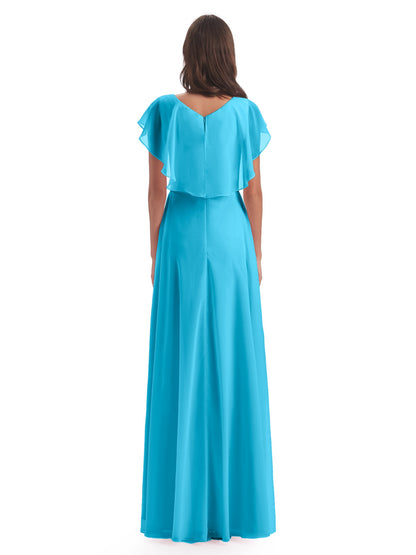 Paityn Sheath V-neck Ruffles Chiffon Long Bridesmaid Dresses