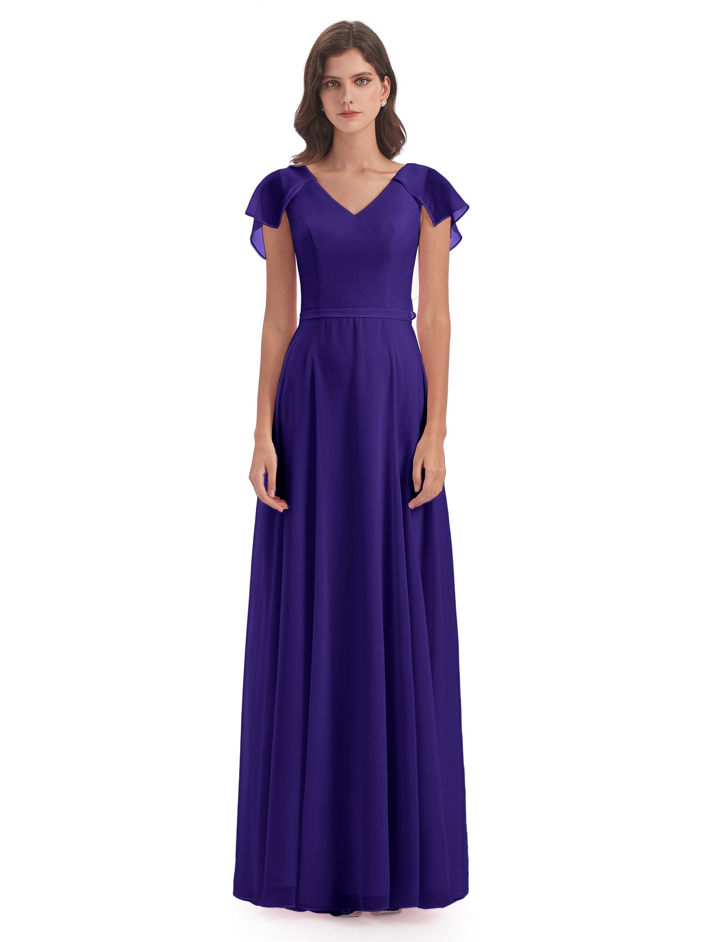 Paityn Sheath V-neck Ruffles Chiffon Long Bridesmaid Dresses