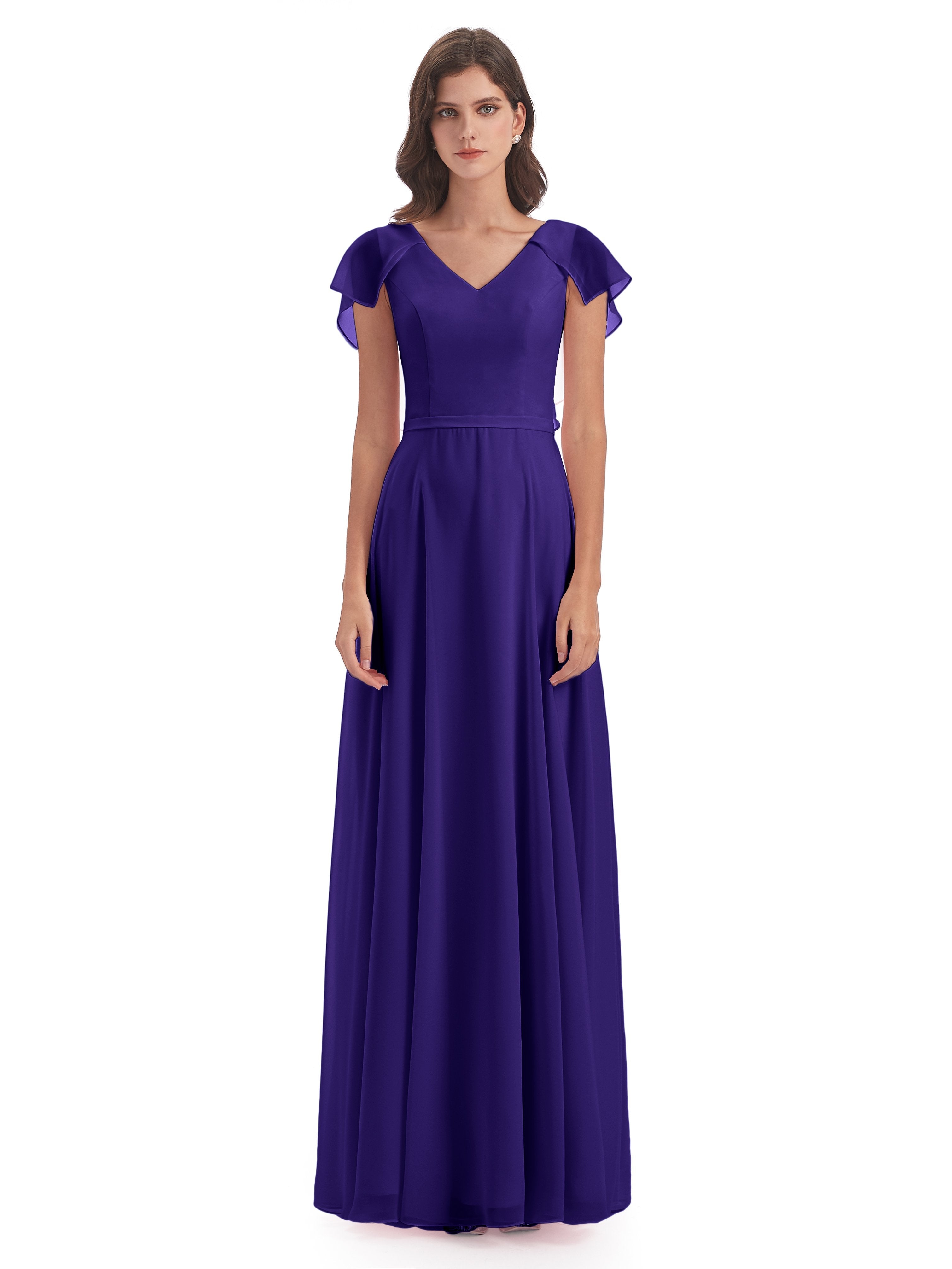 Paityn Sheath V-neck Ruffles Chiffon Long Bridesmaid Dresses