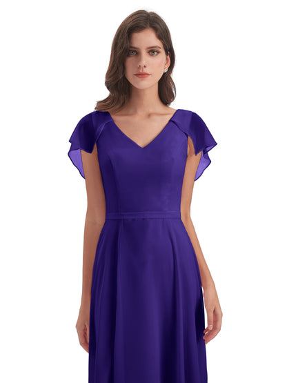 Paityn Sheath V-neck Ruffles Chiffon Long Bridesmaid Dresses