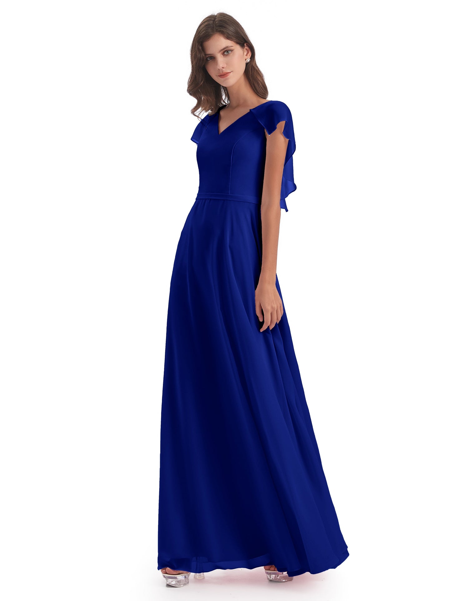 Paityn Sheath V-neck Ruffles Chiffon Long Bridesmaid Dresses