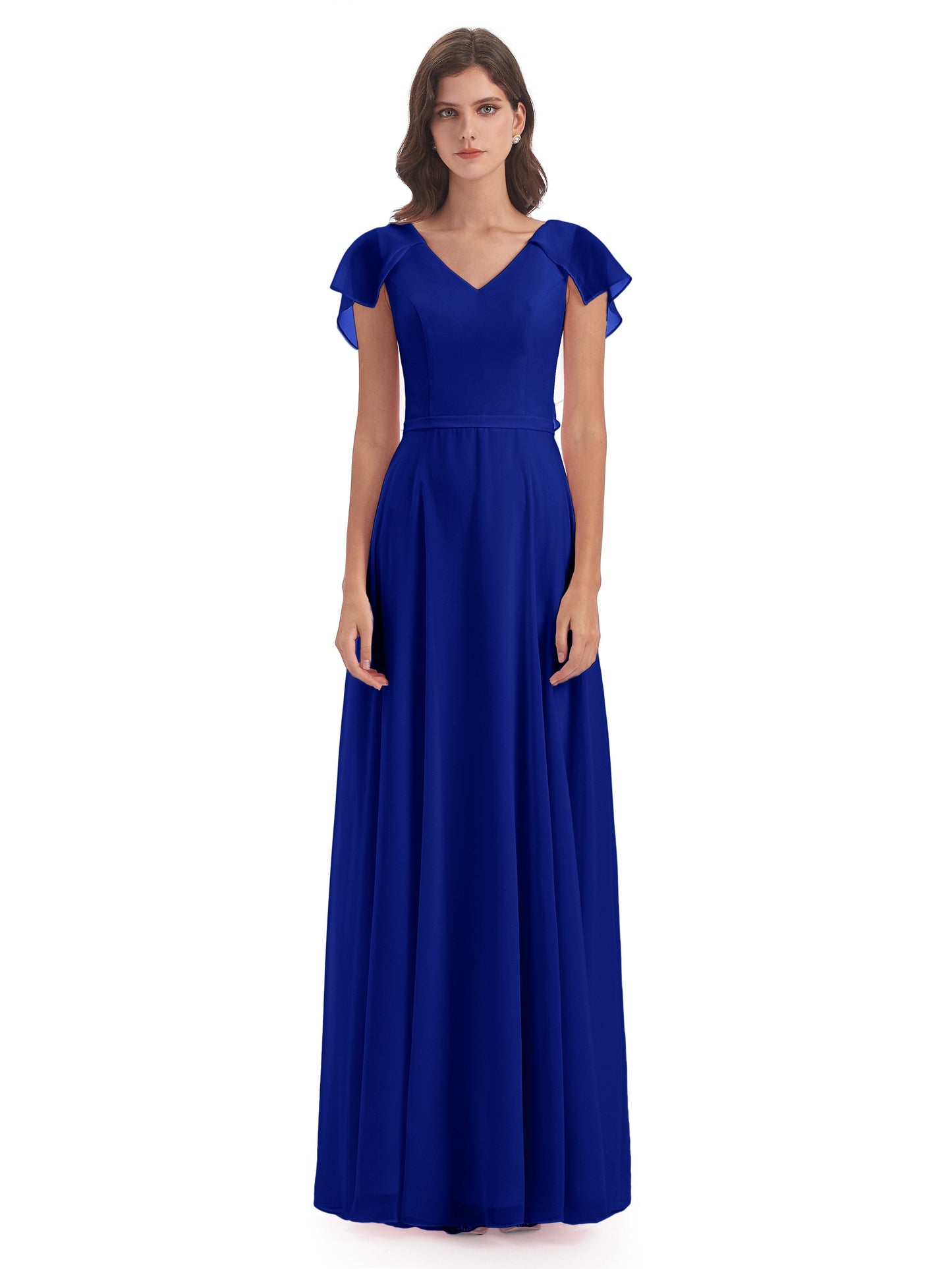 Paityn Sheath V-neck Ruffles Chiffon Long Bridesmaid Dresses