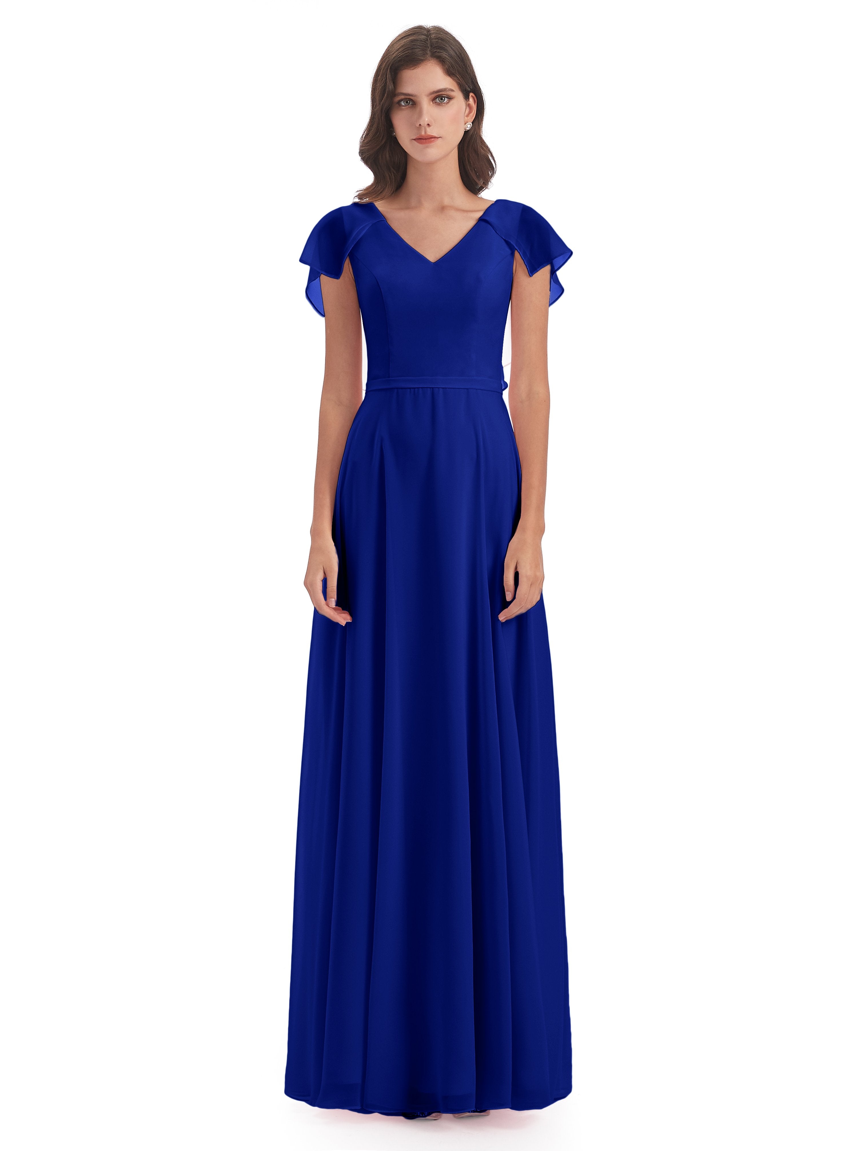 Paityn Sheath V-neck Ruffles Chiffon Long Bridesmaid Dresses
