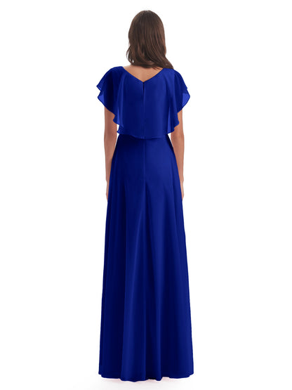 Paityn Sheath V-neck Ruffles Chiffon Long Bridesmaid Dresses