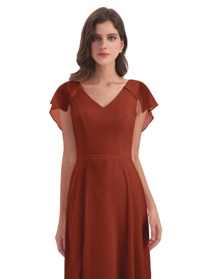 Paityn Sheath V-neck Ruffles Chiffon Long Bridesmaid Dresses