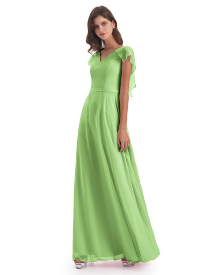 Paityn Sheath V-neck Ruffles Chiffon Long Bridesmaid Dresses