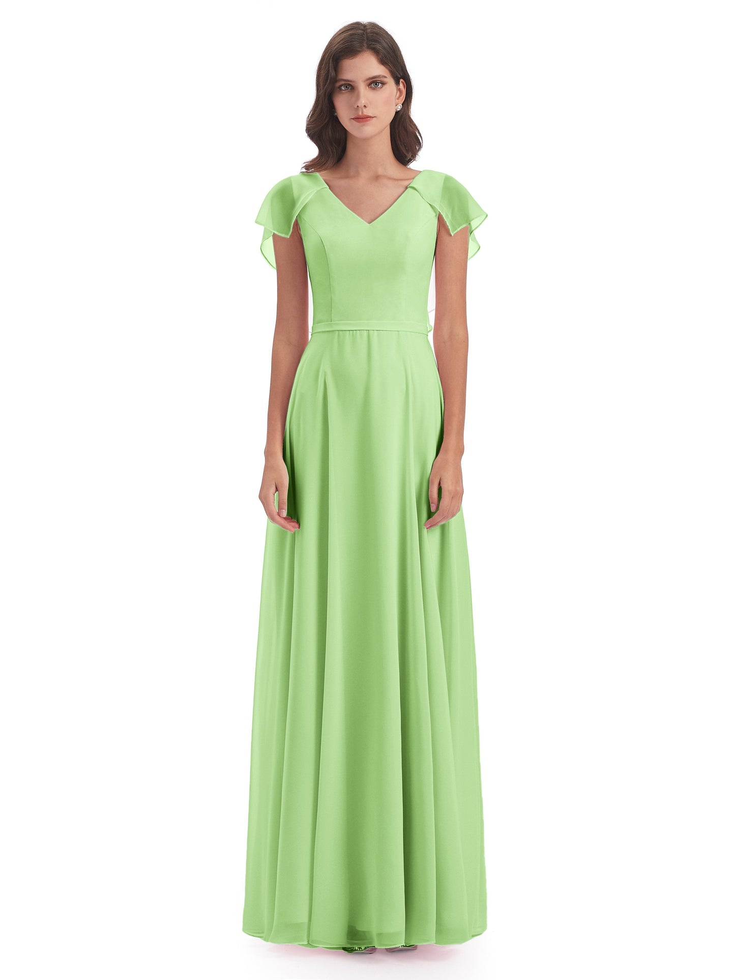 Paityn Sheath V-neck Ruffles Chiffon Long Bridesmaid Dresses