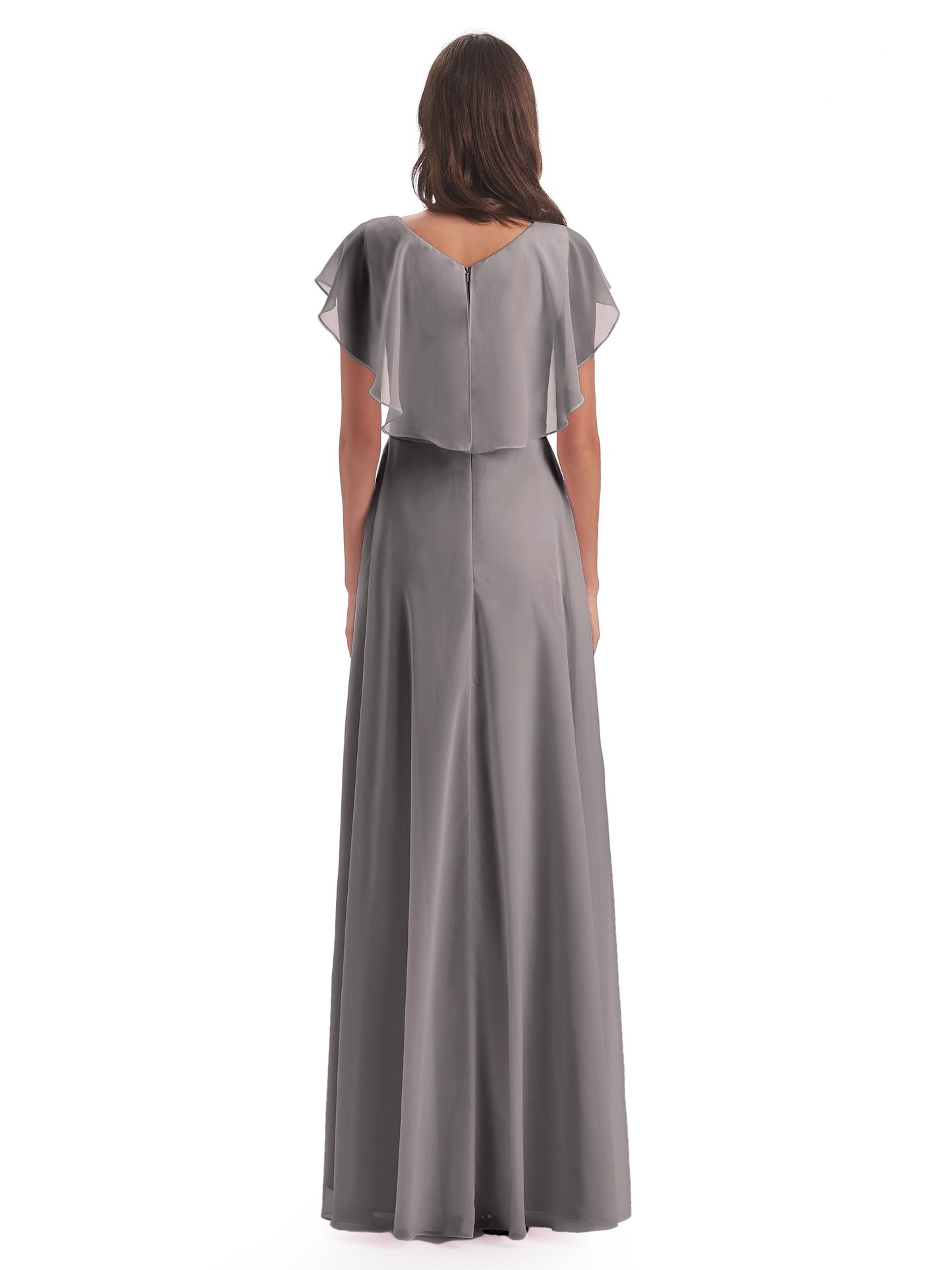 Paityn Sheath V-neck Ruffles Chiffon Long Bridesmaid Dresses