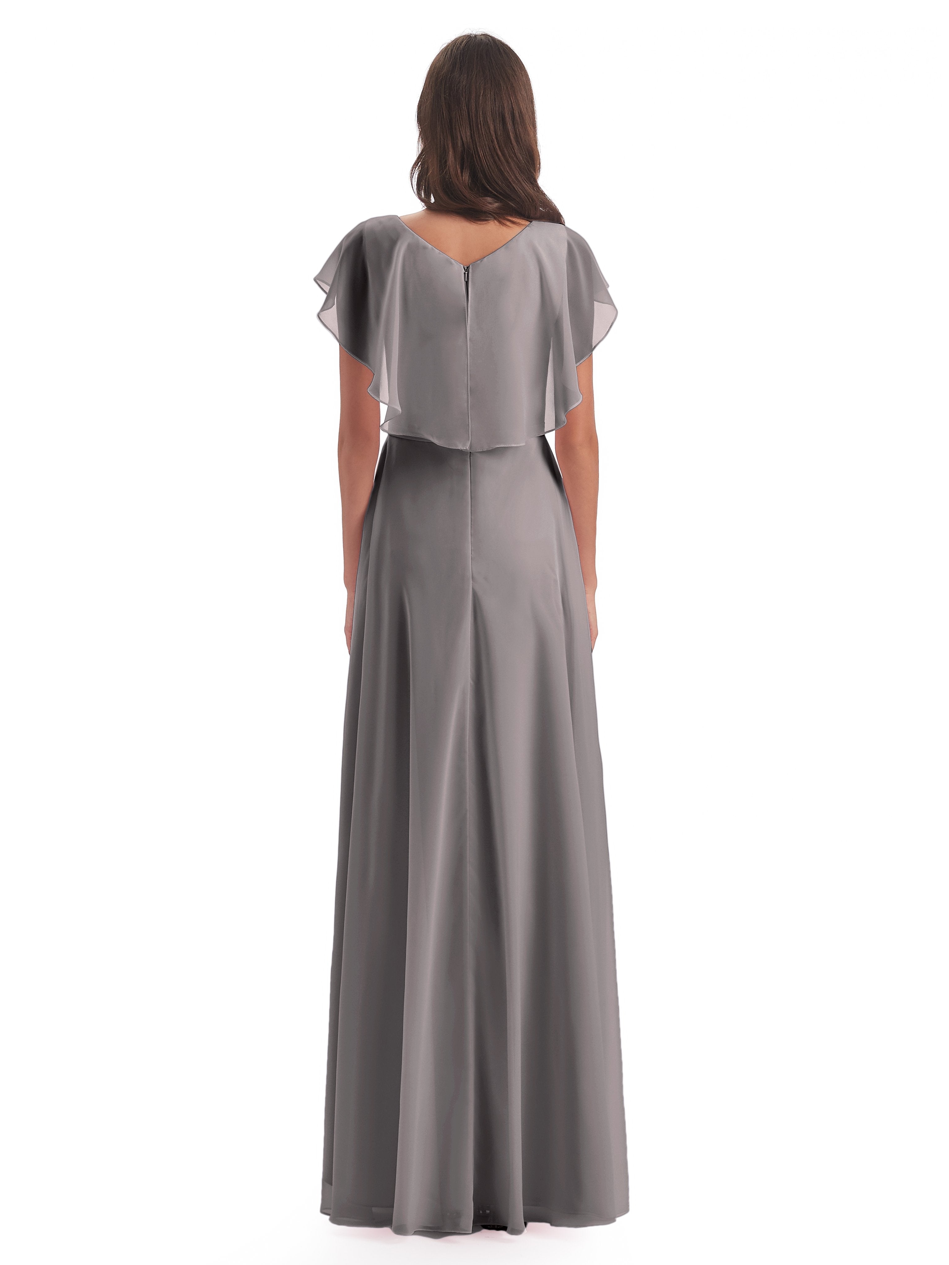 Paityn Sheath V-neck Ruffles Chiffon Long Bridesmaid Dresses