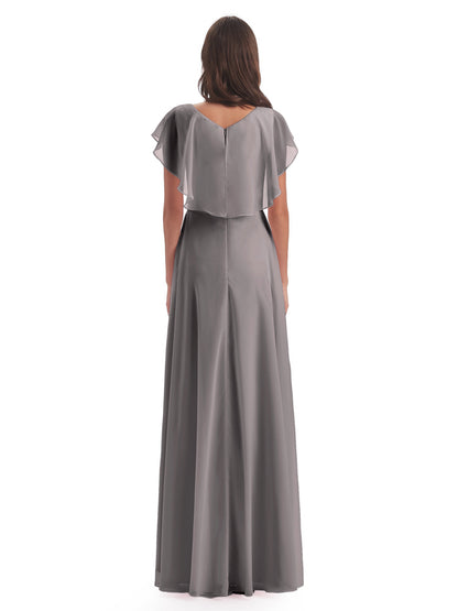 Paityn Sheath V-neck Ruffles Chiffon Long Bridesmaid Dresses
