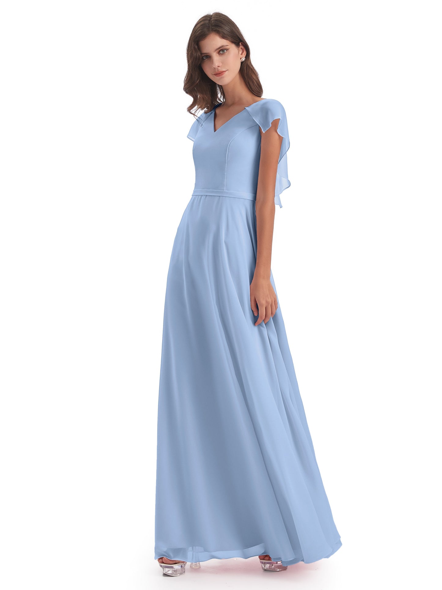 Paityn Sheath V-neck Ruffles Chiffon Long Bridesmaid Dresses