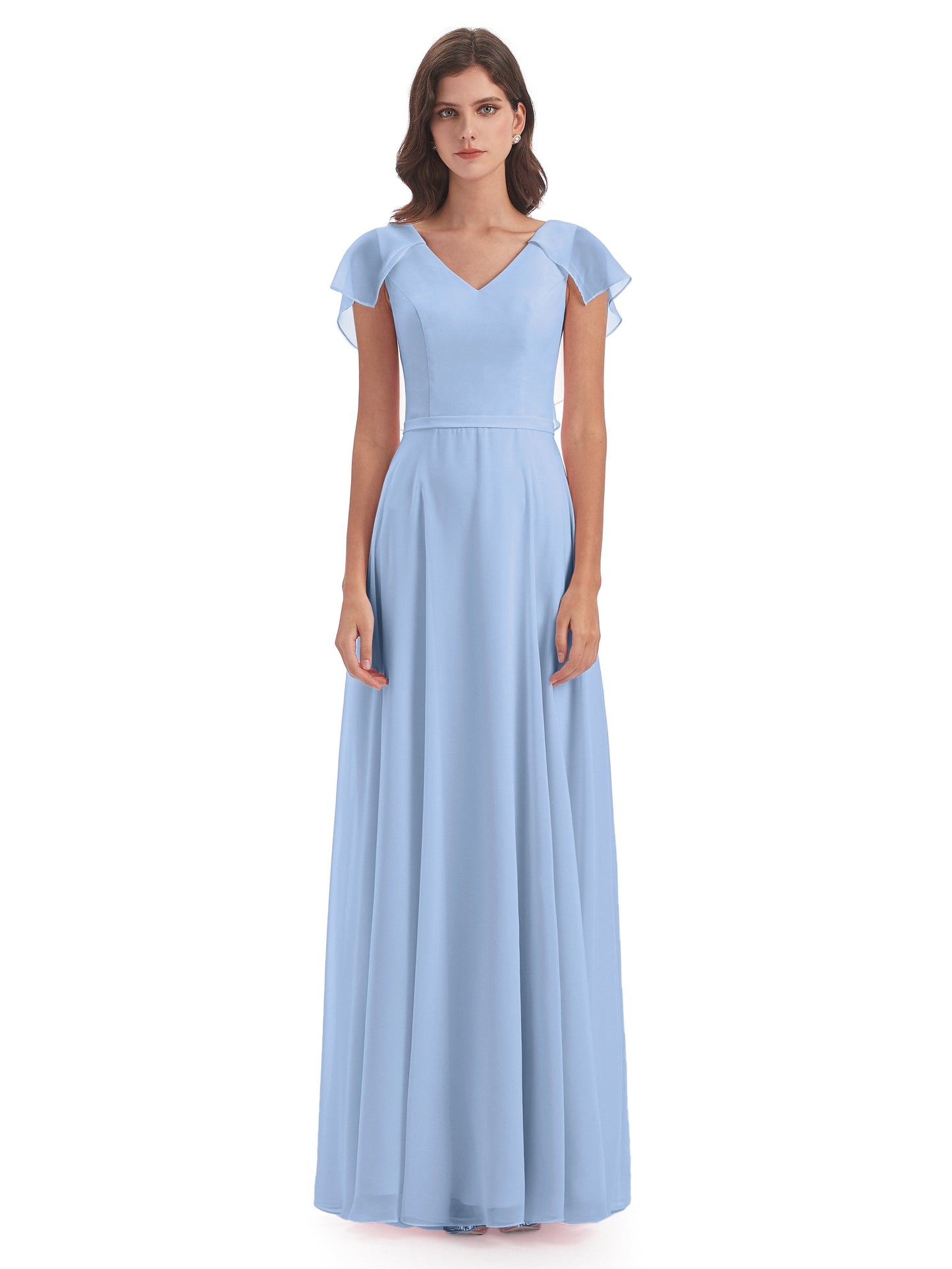 Paityn Sheath V-neck Ruffles Chiffon Long Bridesmaid Dresses