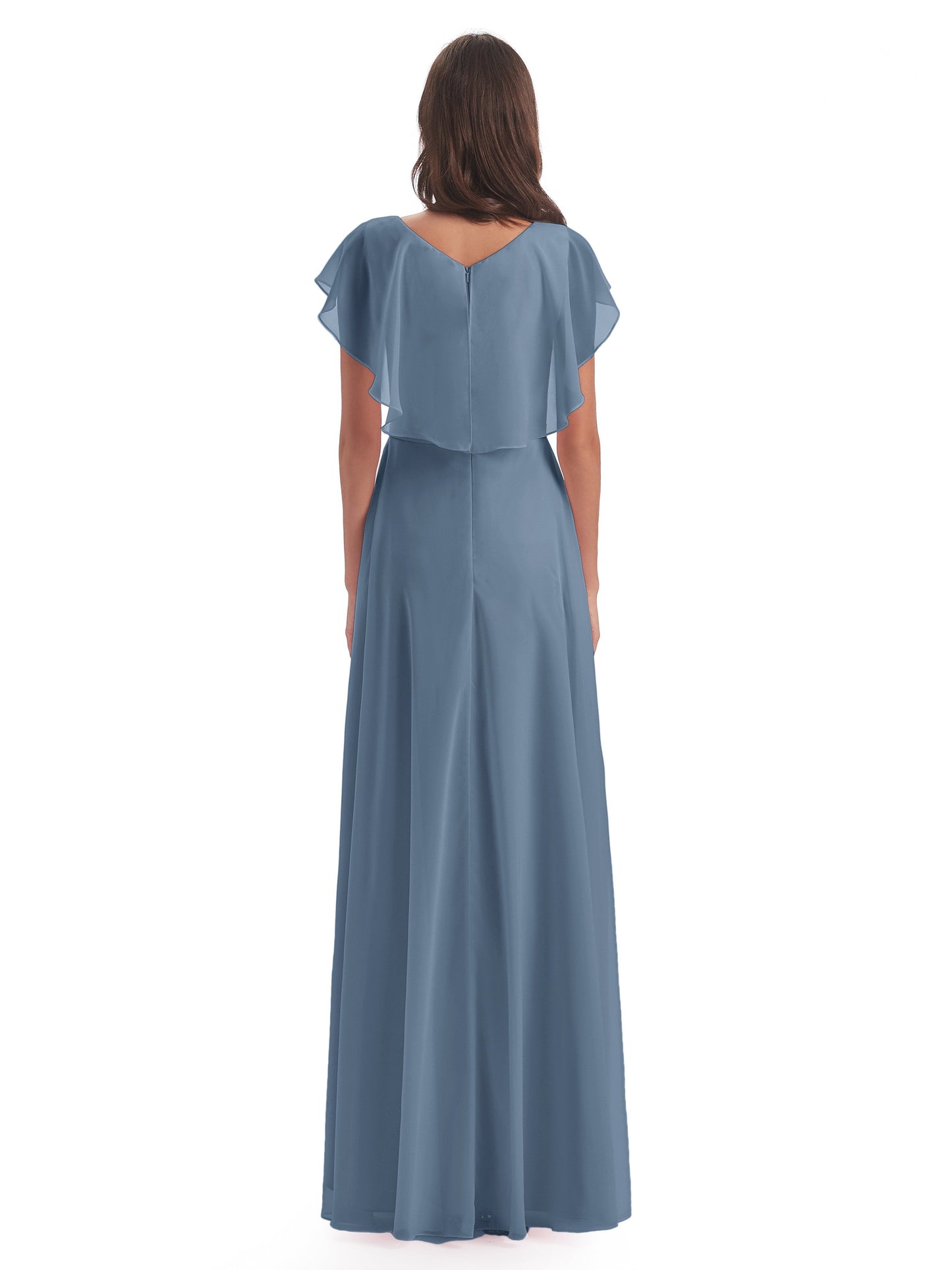 Paityn Sheath V-neck Ruffles Chiffon Long Bridesmaid Dresses