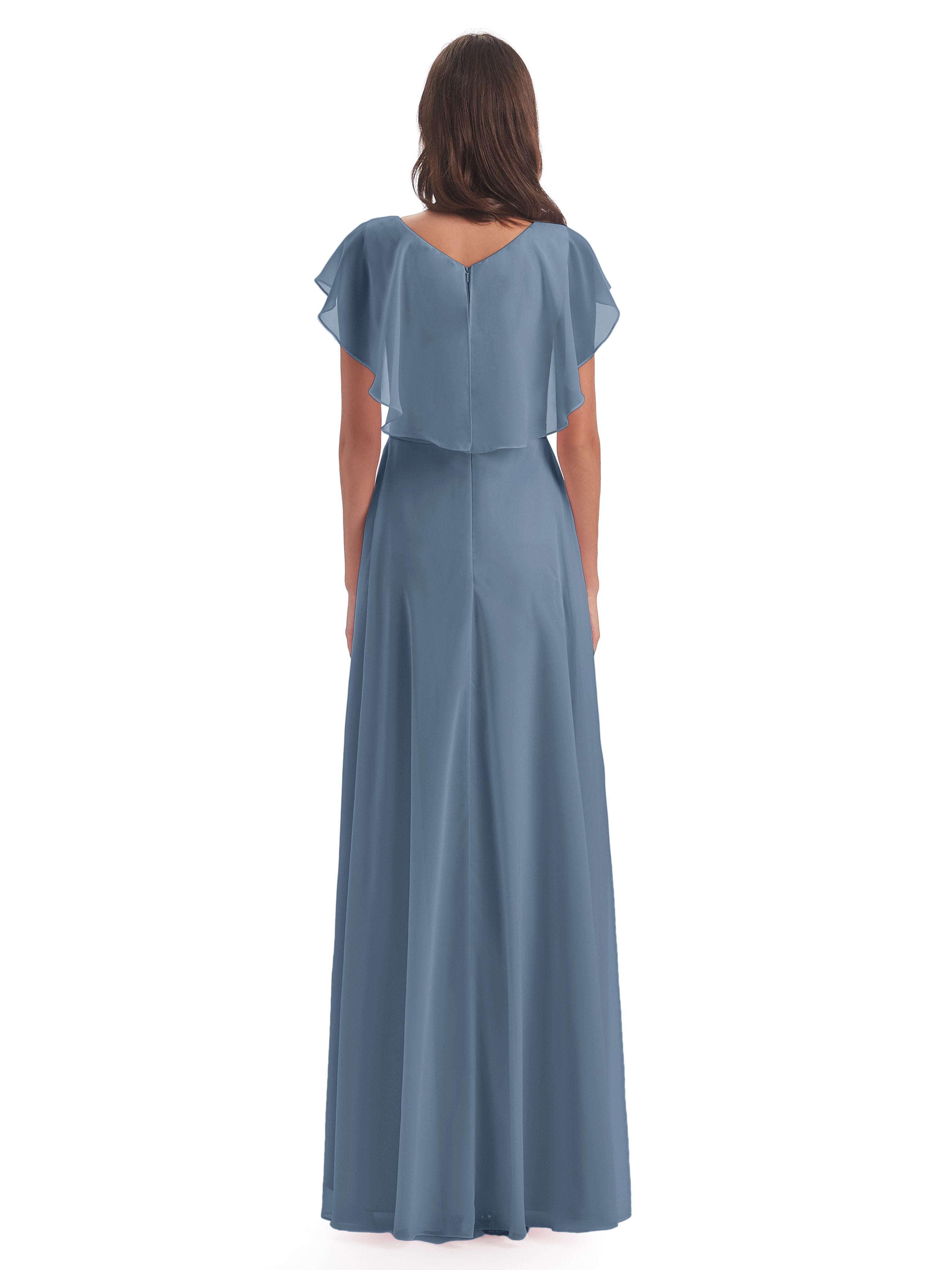 Paityn Sheath V-neck Ruffles Chiffon Long Bridesmaid Dresses