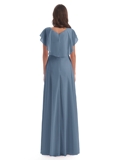 Paityn Sheath V-neck Ruffles Chiffon Long Bridesmaid Dresses