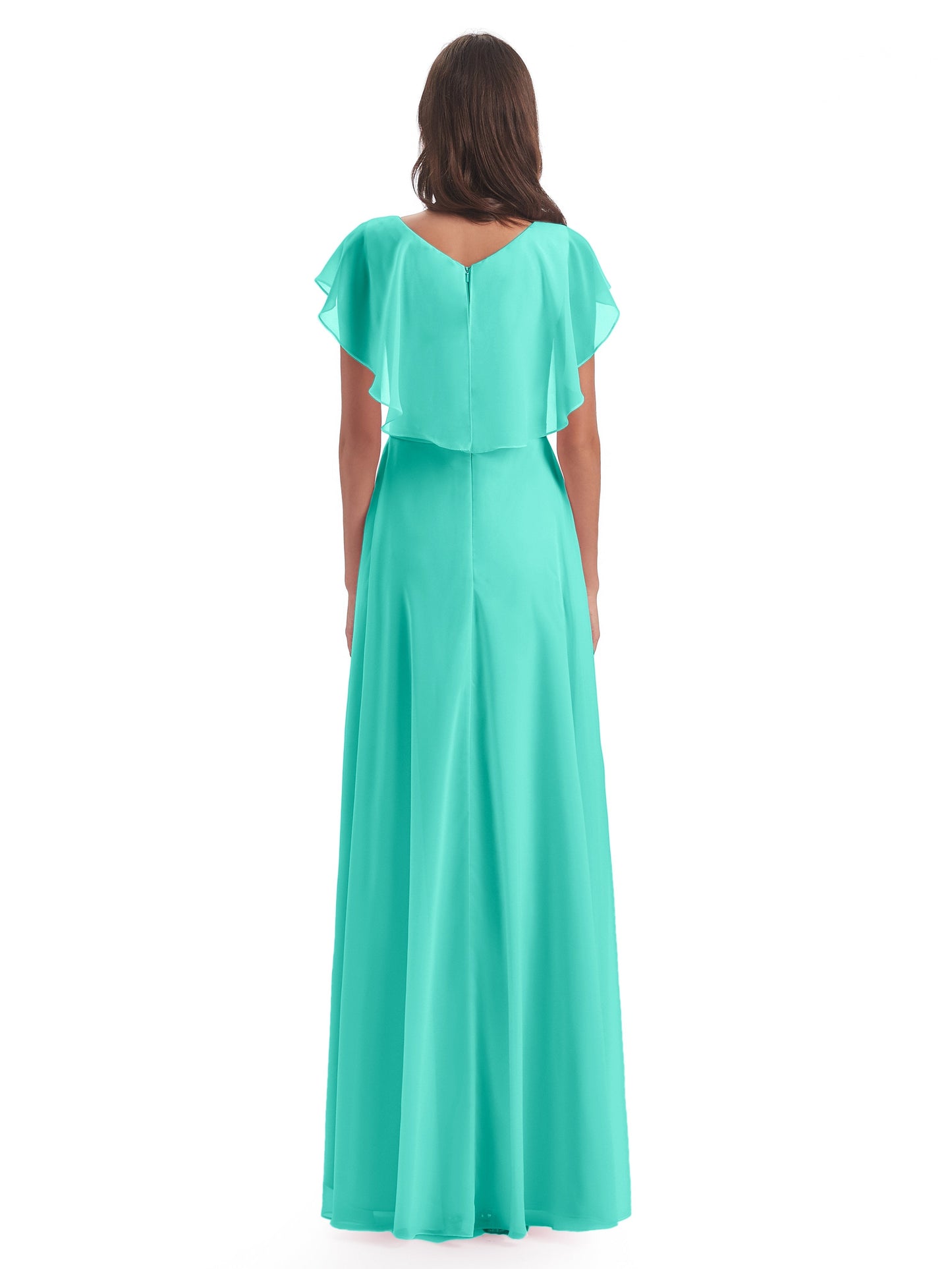 Paityn Sheath V-neck Ruffles Chiffon Long Bridesmaid Dresses