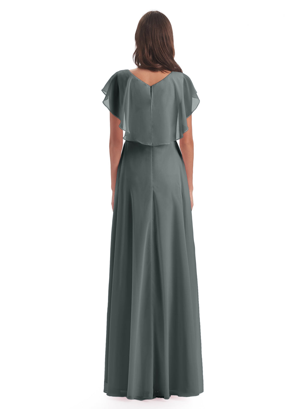 Paityn Sheath V-neck Ruffles Chiffon Long Bridesmaid Dresses