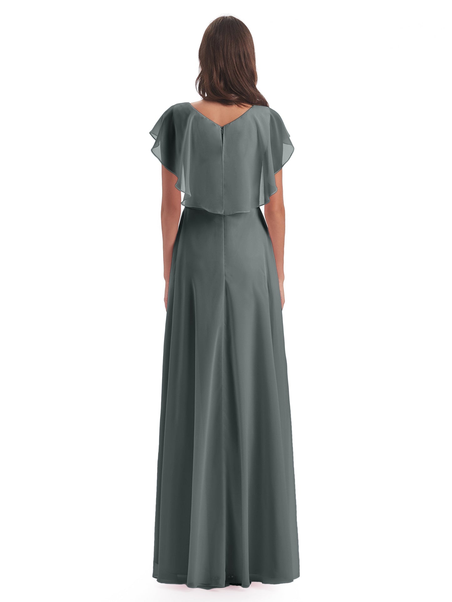 Paityn Sheath V-neck Ruffles Chiffon Long Bridesmaid Dresses