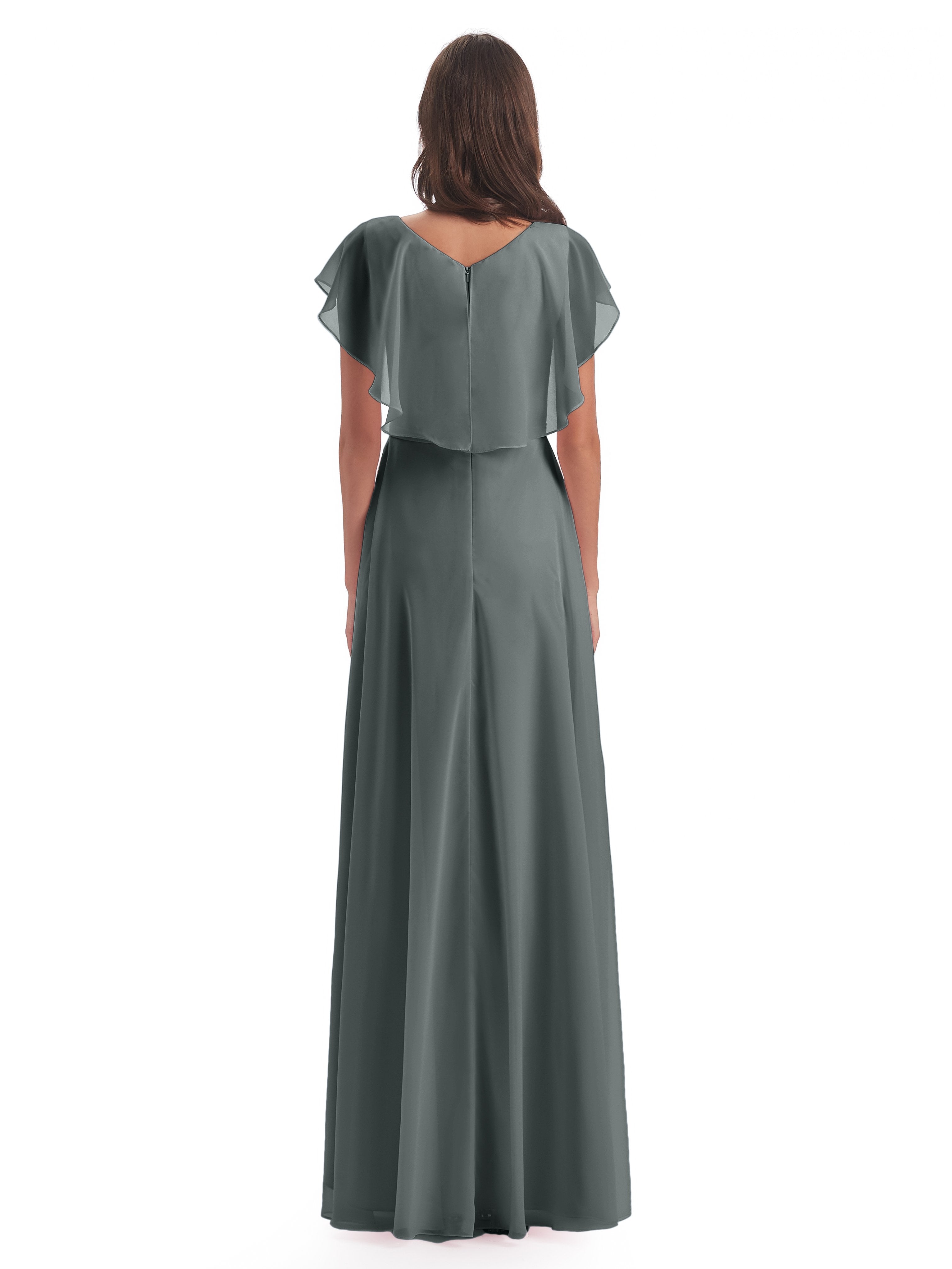 Paityn Sheath V-neck Ruffles Chiffon Long Bridesmaid Dresses