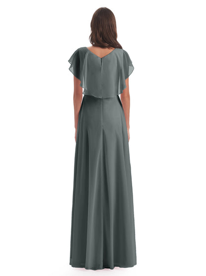 Paityn Sheath V-neck Ruffles Chiffon Long Bridesmaid Dresses