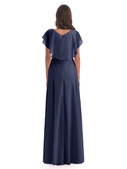 Paityn Sheath V-neck Ruffles Chiffon Long Bridesmaid Dresses