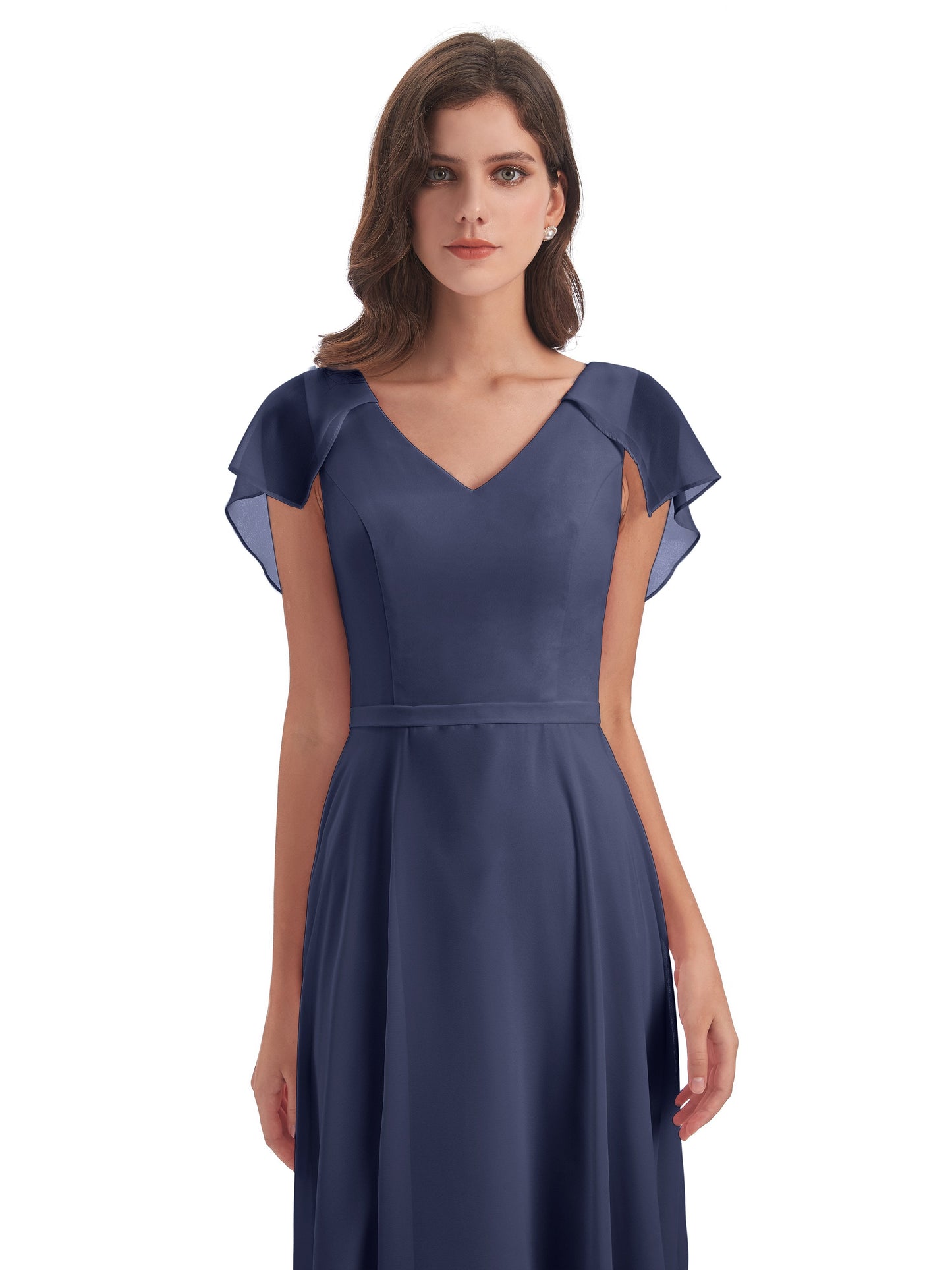 Paityn Sheath V-neck Ruffles Chiffon Long Bridesmaid Dresses