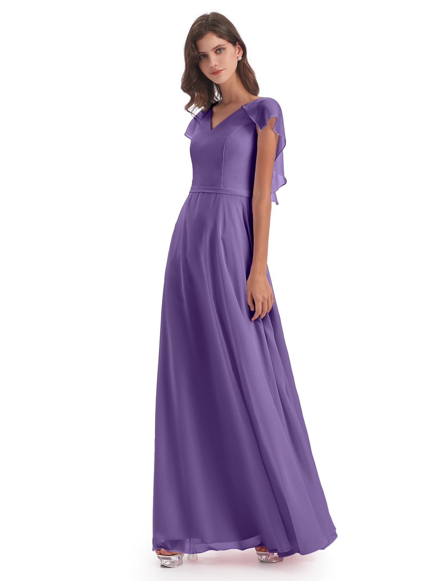 Paityn Sheath V-neck Ruffles Chiffon Long Bridesmaid Dresses