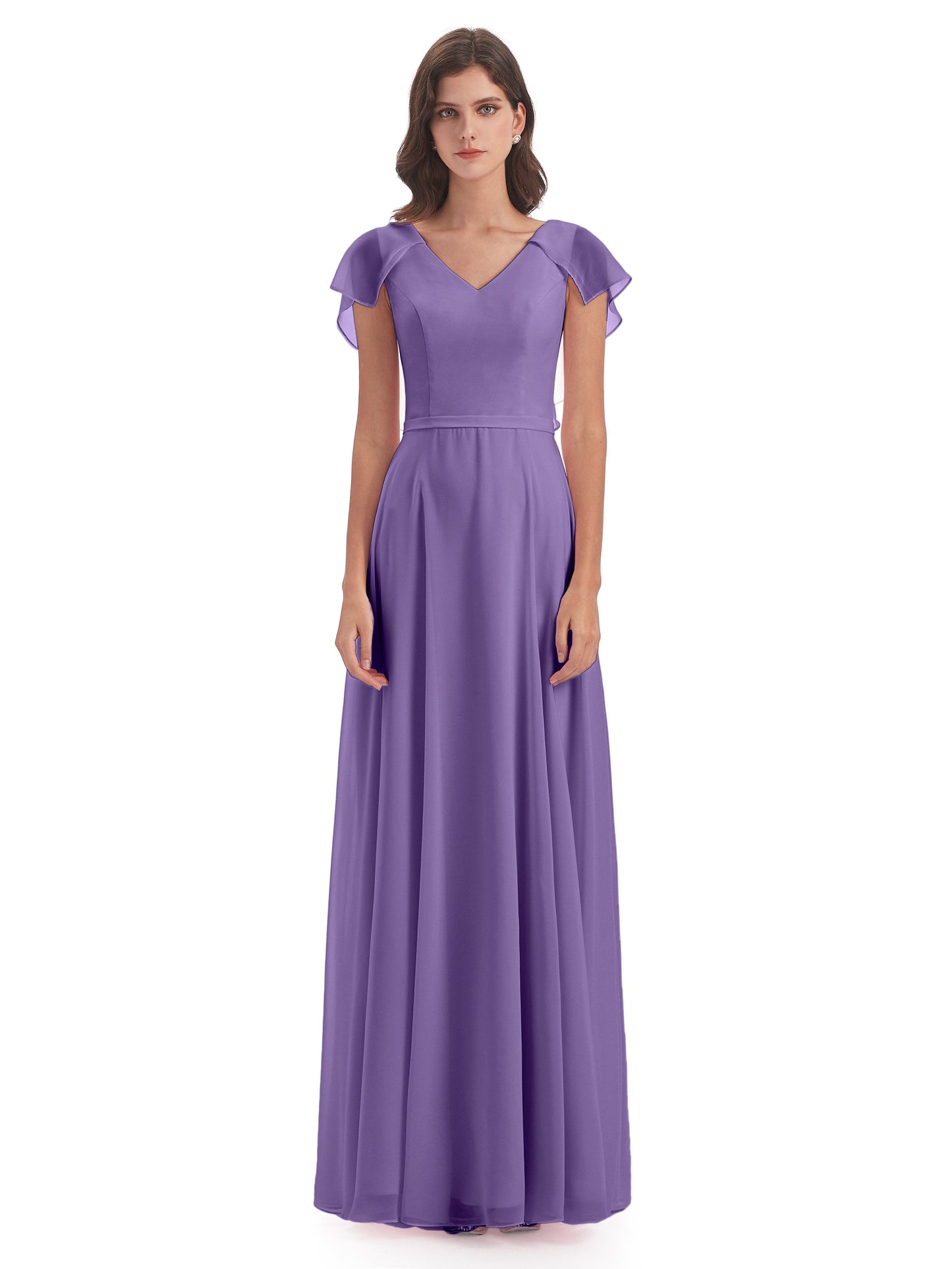 Paityn Sheath V-neck Ruffles Chiffon Long Bridesmaid Dresses