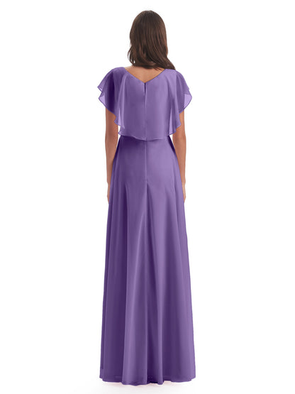 Paityn Sheath V-neck Ruffles Chiffon Long Bridesmaid Dresses