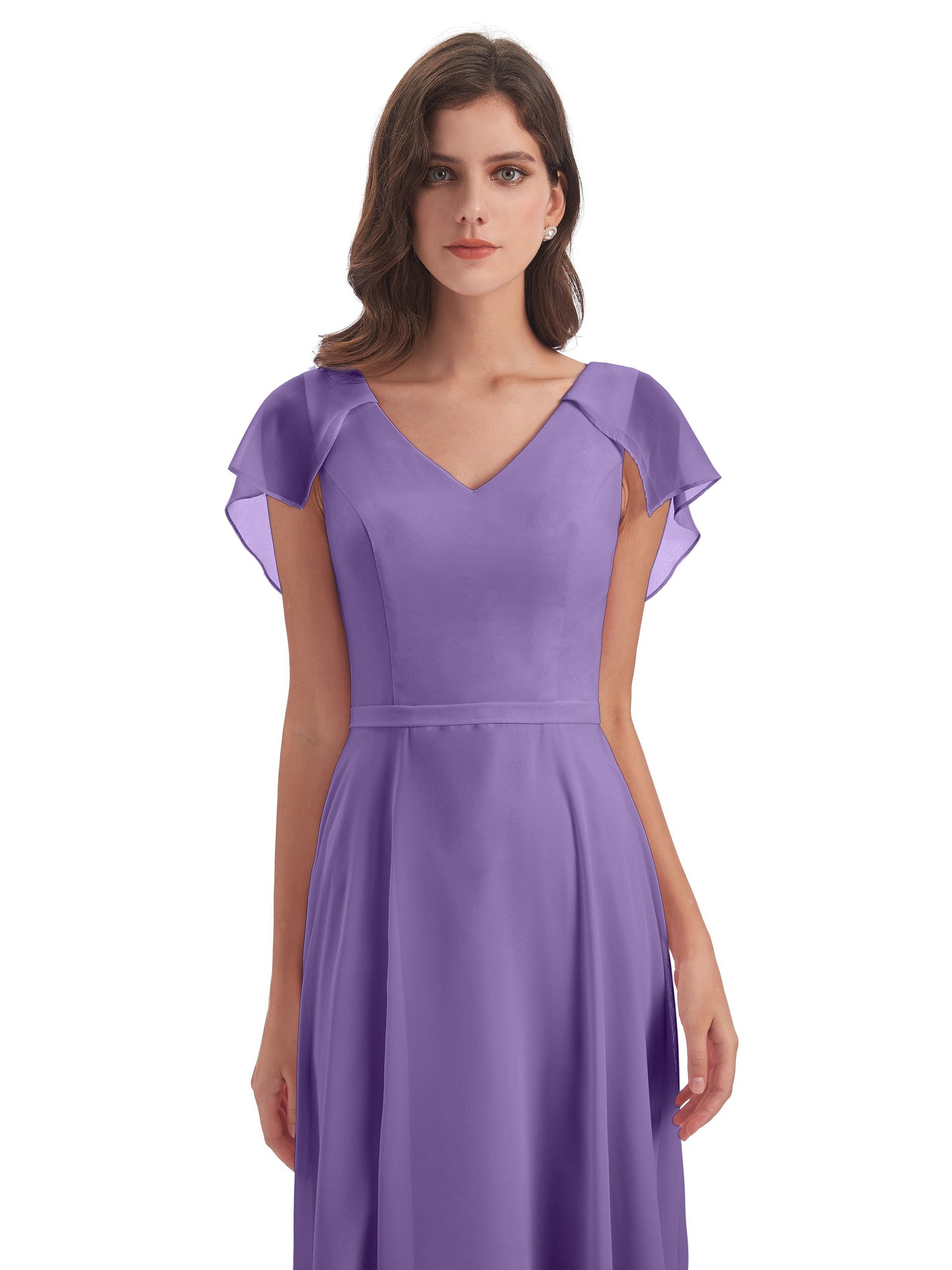 Paityn Sheath V-neck Ruffles Chiffon Long Bridesmaid Dresses
