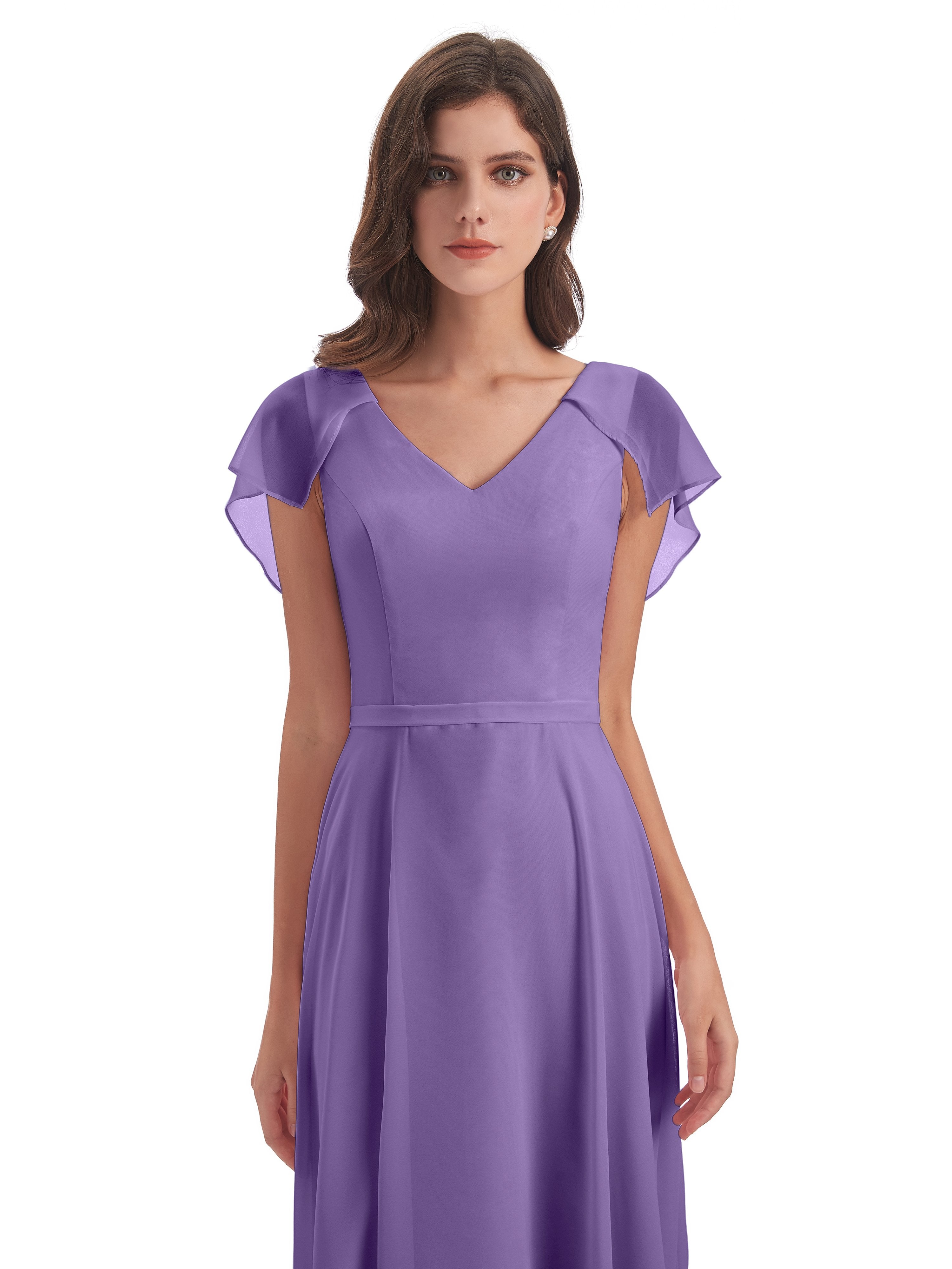 Paityn Sheath V-neck Ruffles Chiffon Long Bridesmaid Dresses