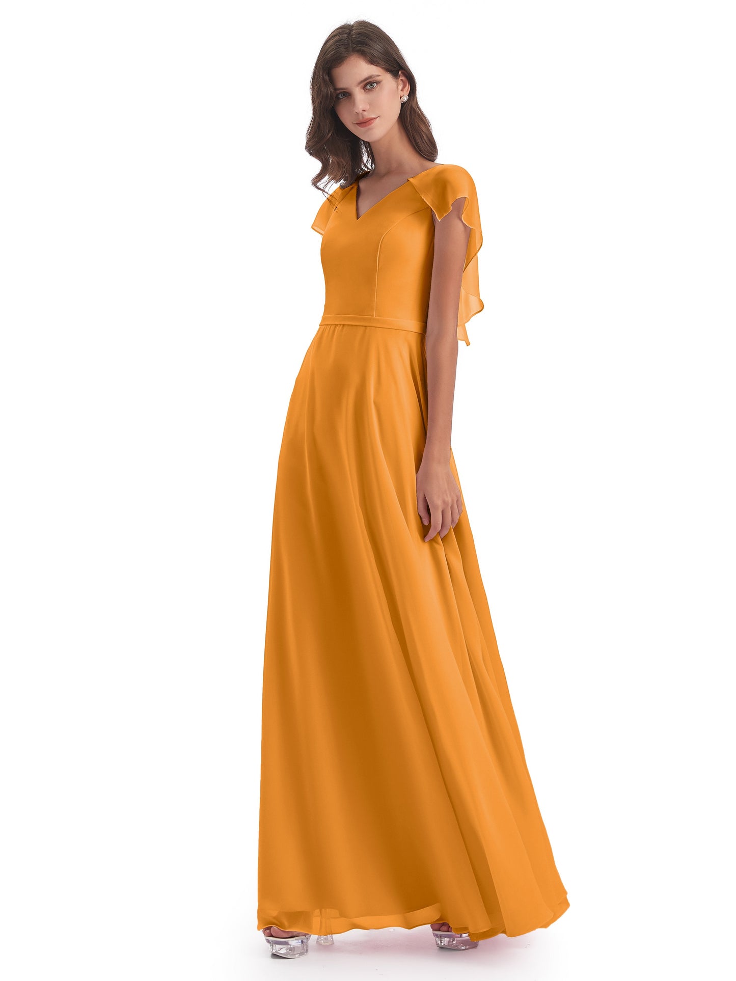 Paityn Sheath V-neck Ruffles Chiffon Long Bridesmaid Dresses