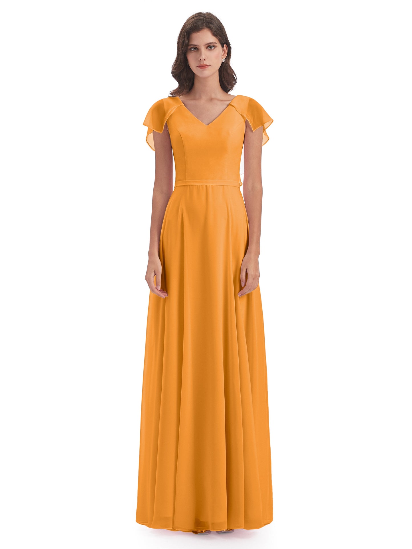 Paityn Sheath V-neck Ruffles Chiffon Long Bridesmaid Dresses