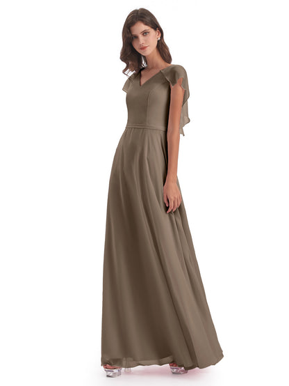 Paityn Sheath V-neck Ruffles Chiffon Long Bridesmaid Dresses