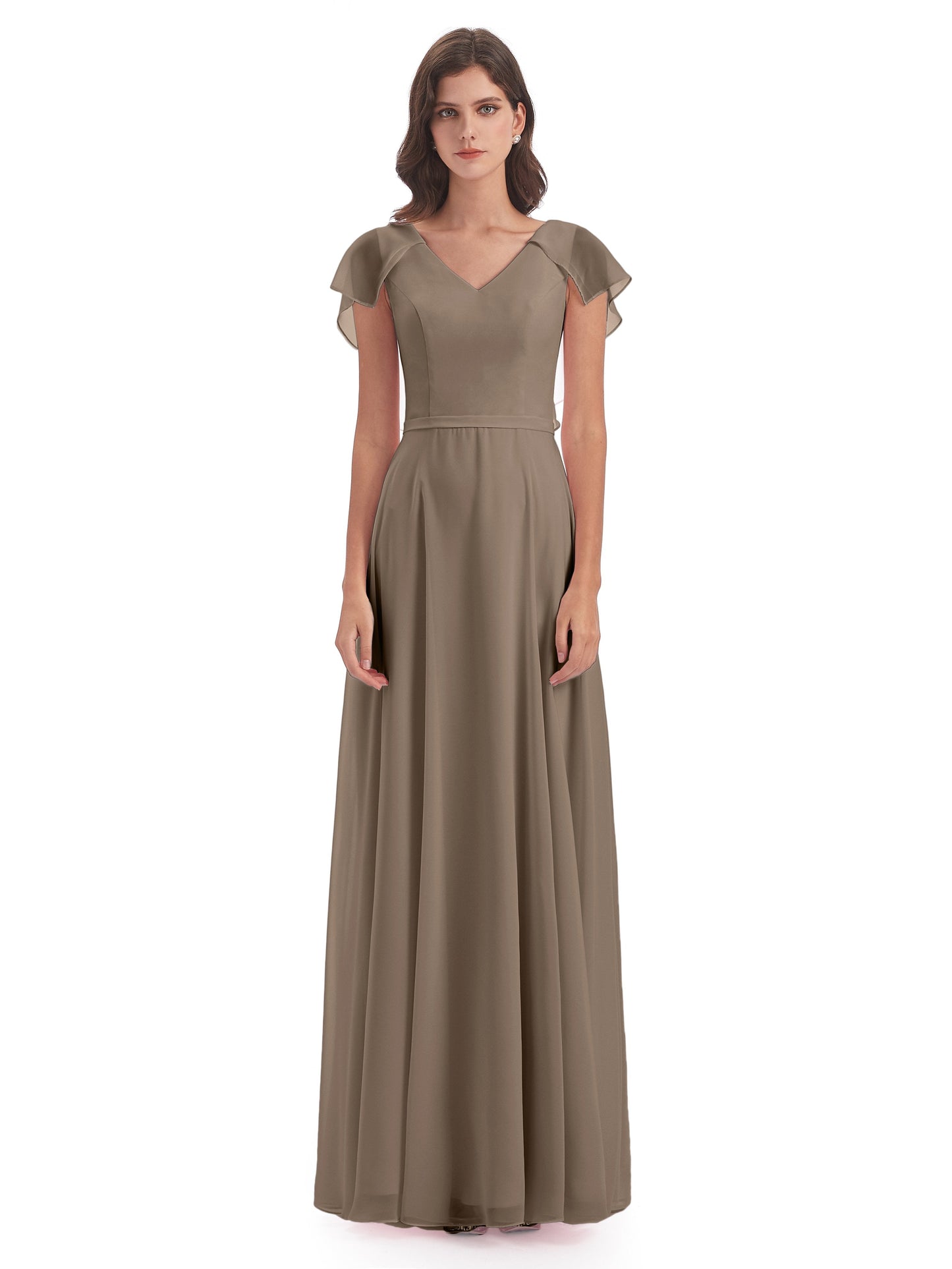 Paityn Sheath V-neck Ruffles Chiffon Long Bridesmaid Dresses