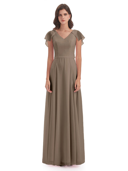 Paityn Sheath V-neck Ruffles Chiffon Long Bridesmaid Dresses
