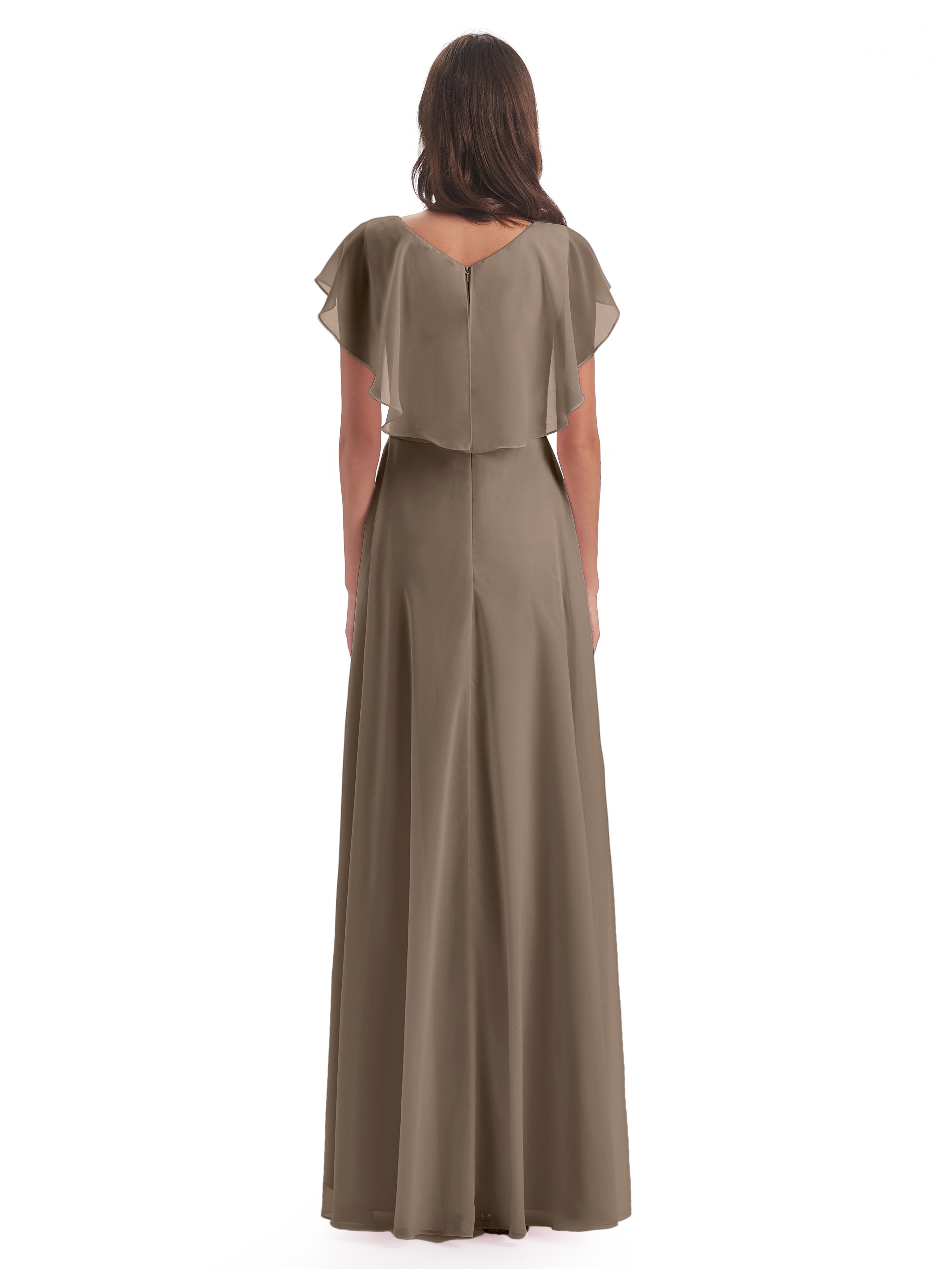 Paityn Sheath V-neck Ruffles Chiffon Long Bridesmaid Dresses