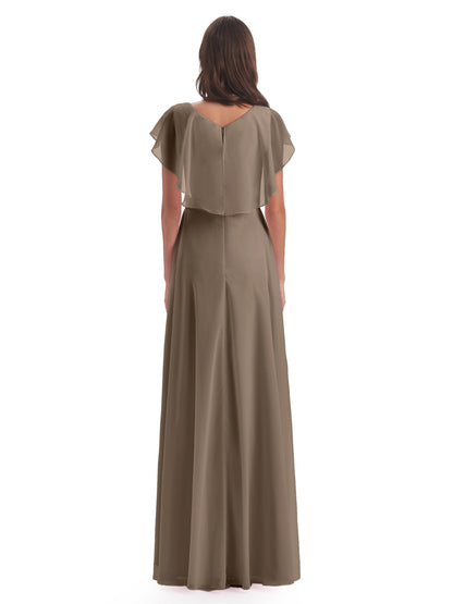 Paityn Sheath V-neck Ruffles Chiffon Long Bridesmaid Dresses