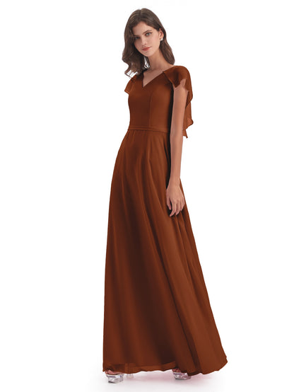 Paityn Sheath V-neck Ruffles Chiffon Long Bridesmaid Dresses