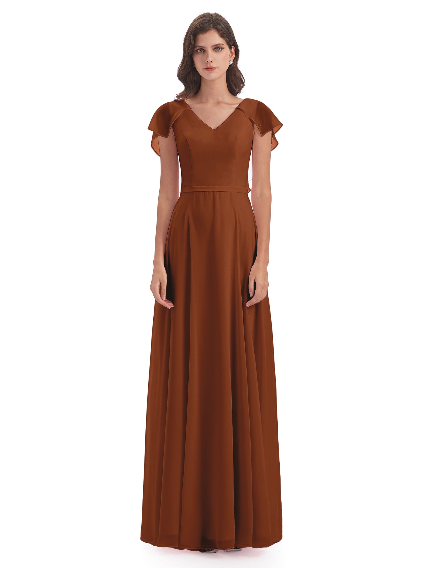Paityn Sheath V-neck Ruffles Chiffon Long Bridesmaid Dresses
