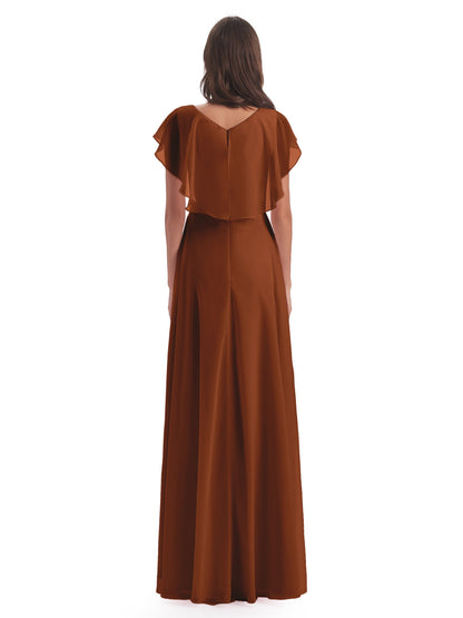Paityn Sheath V-neck Ruffles Chiffon Long Bridesmaid Dresses