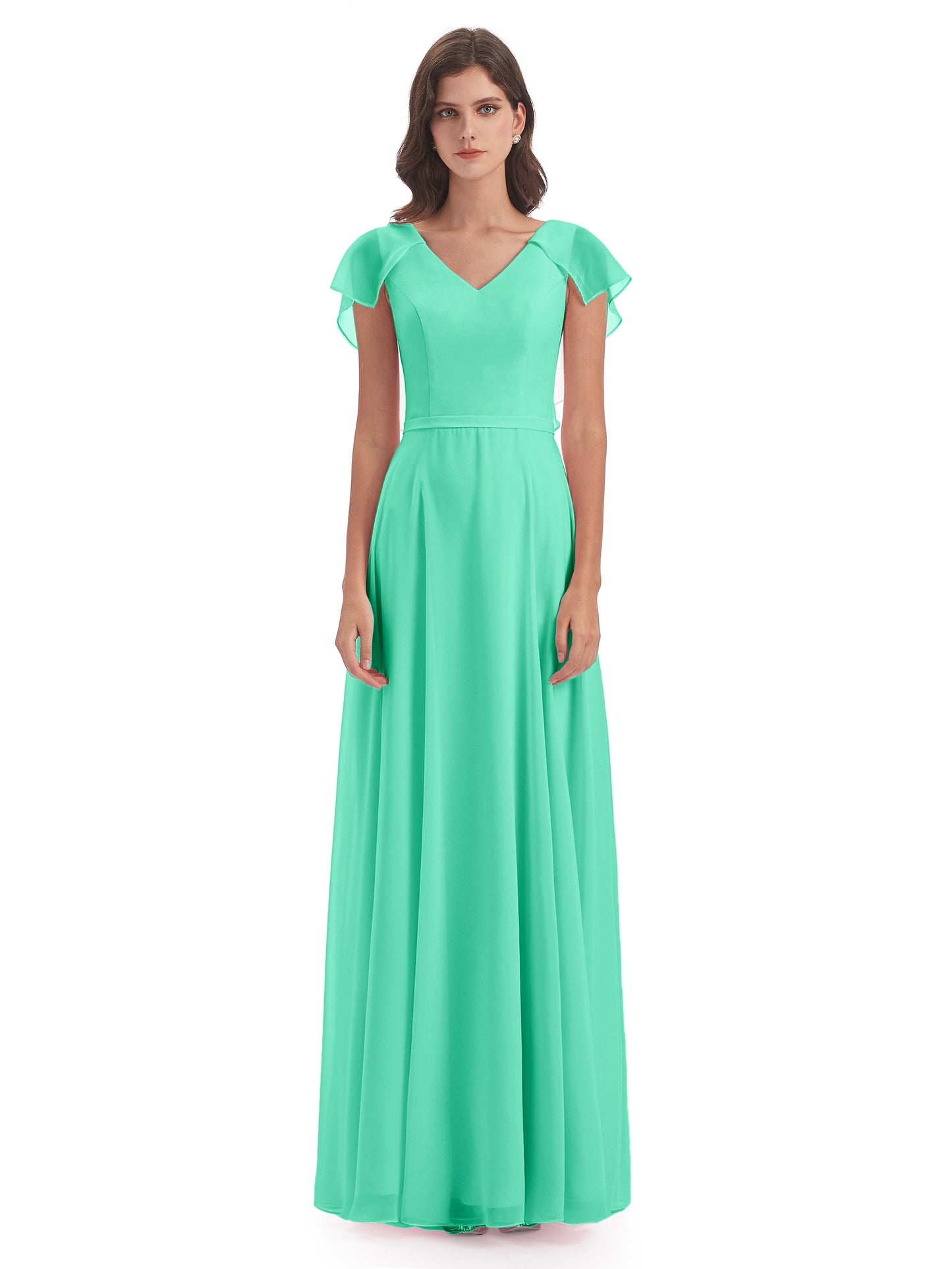 Paityn Sheath V-neck Ruffles Chiffon Long Bridesmaid Dresses