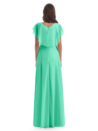 Paityn Sheath V-neck Ruffles Chiffon Long Bridesmaid Dresses